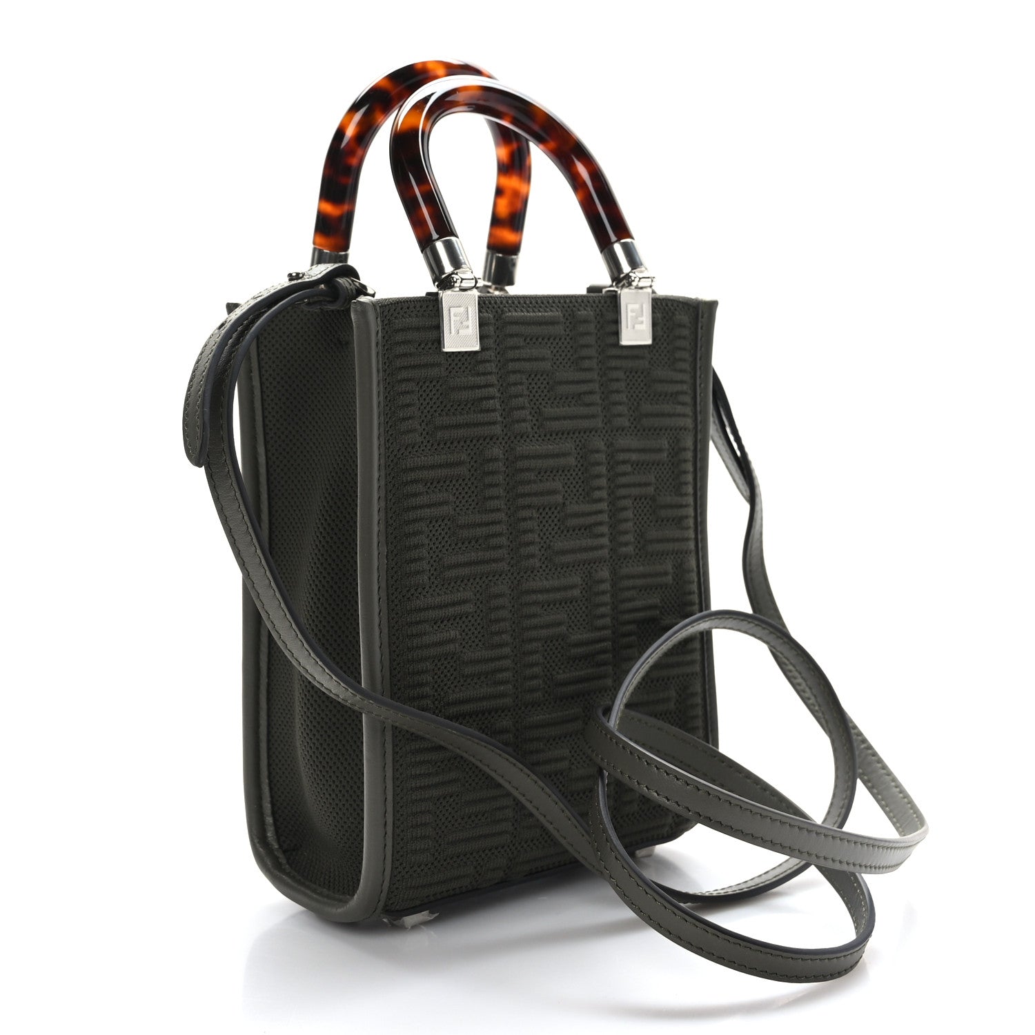 Fendi Technical Fabric Vitello Ceylon Plexiglass FF Mini Fendi Sunshine Shopper Tote Wood 3 of 9