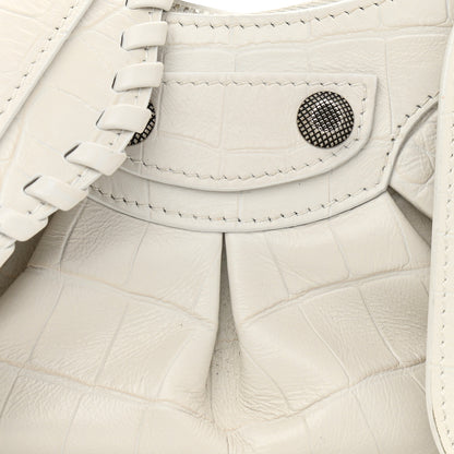 Balenciaga Extra Supple Calfskin Crocodile Embossed Le Cagole Shoulder Bag XS White 8 of 10