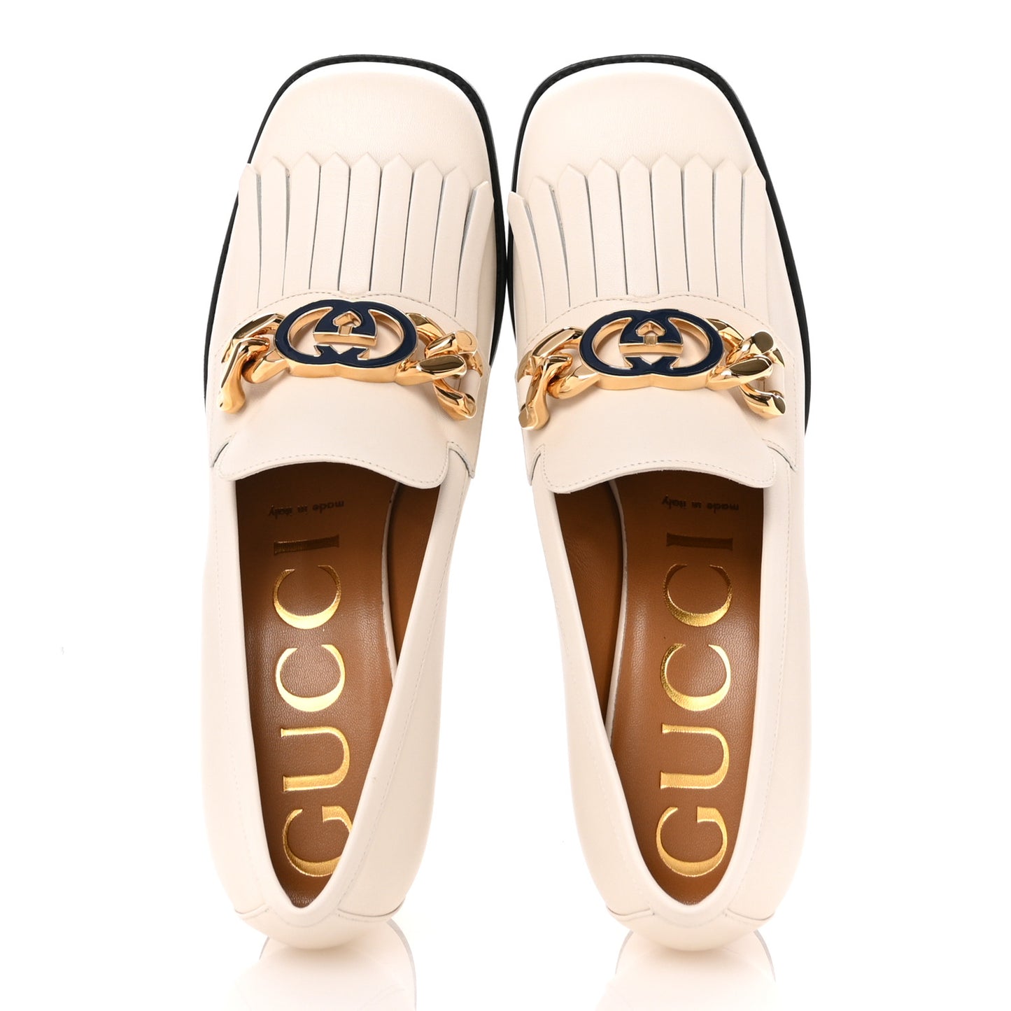 Malaga Kid Interlocking G Fringe 55mm Loafer Pumps 39 Mystic White
