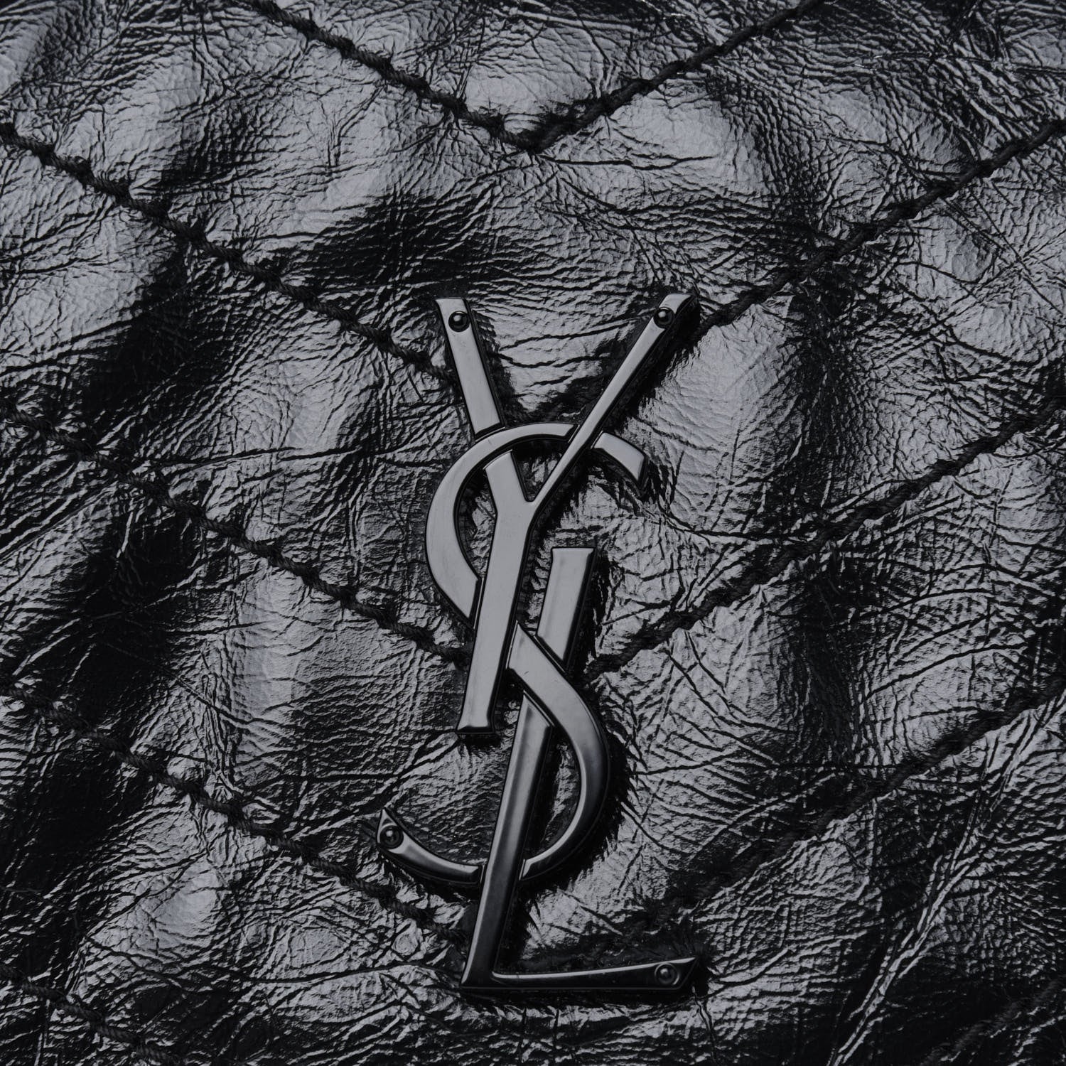 Saint Laurent Crinkled Calfskin Matelasse Monogram Medium Niki Chain Satchel Black 14 of 14