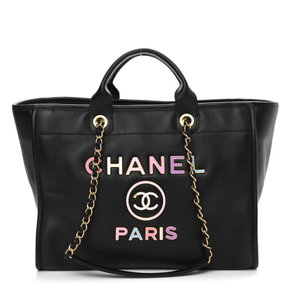 Chanel Calfskin Medium Deauville Tote Black Multicolor 3 of 11