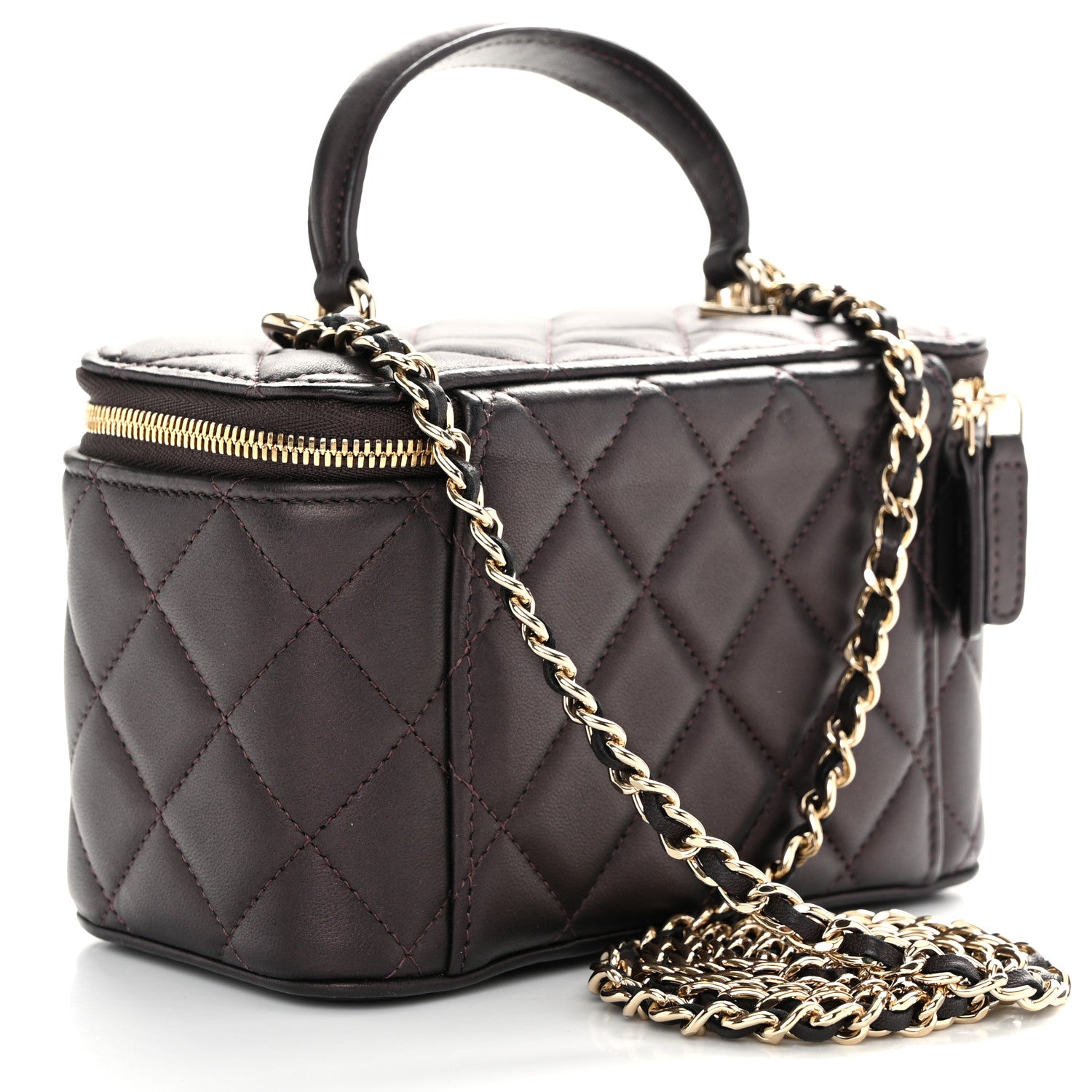 Chanel Iridescent Lambskin Quilted Small Top Handle Vanity Case With Chain Burgundy 3 of 11