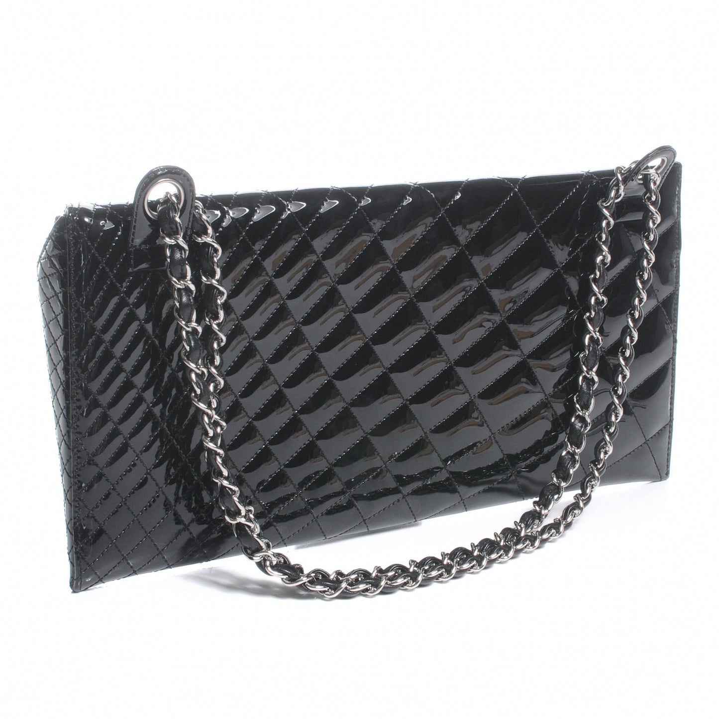 Patent Geometric Quilted Kaleidoscope Shoulder Bag Black