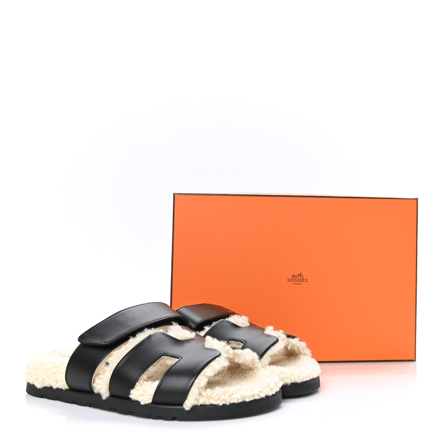 Hermes Veau Indios Woolskin Womens Chypre Sandals 36 Black Ecru 8 of 8
