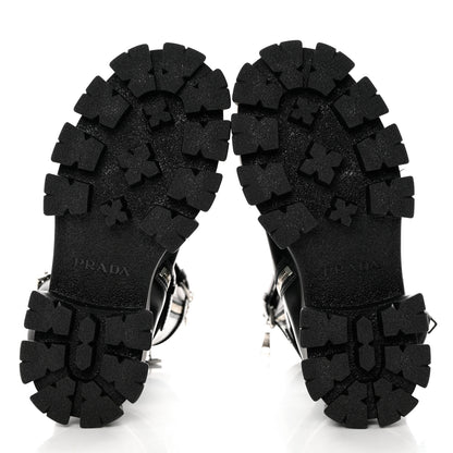 Prada Vitello Lux Nylon Metal Triangle Logo Monolith Pouch Pocket 55mm Tall Combat Boots 36 Black 5 of 13