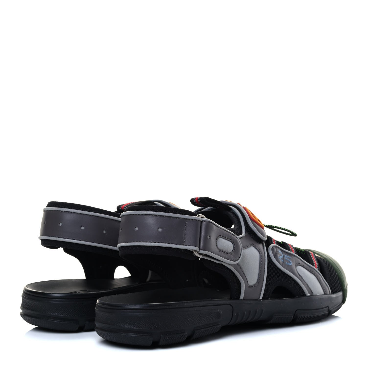 Gucci Mesh Fabric Mens Tinsel Sport Sandals 11 Black Silver Green 3 of 13