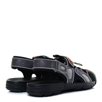 Gucci Mesh Fabric Mens Tinsel Sport Sandals 11 Black Silver Green 3 of 13