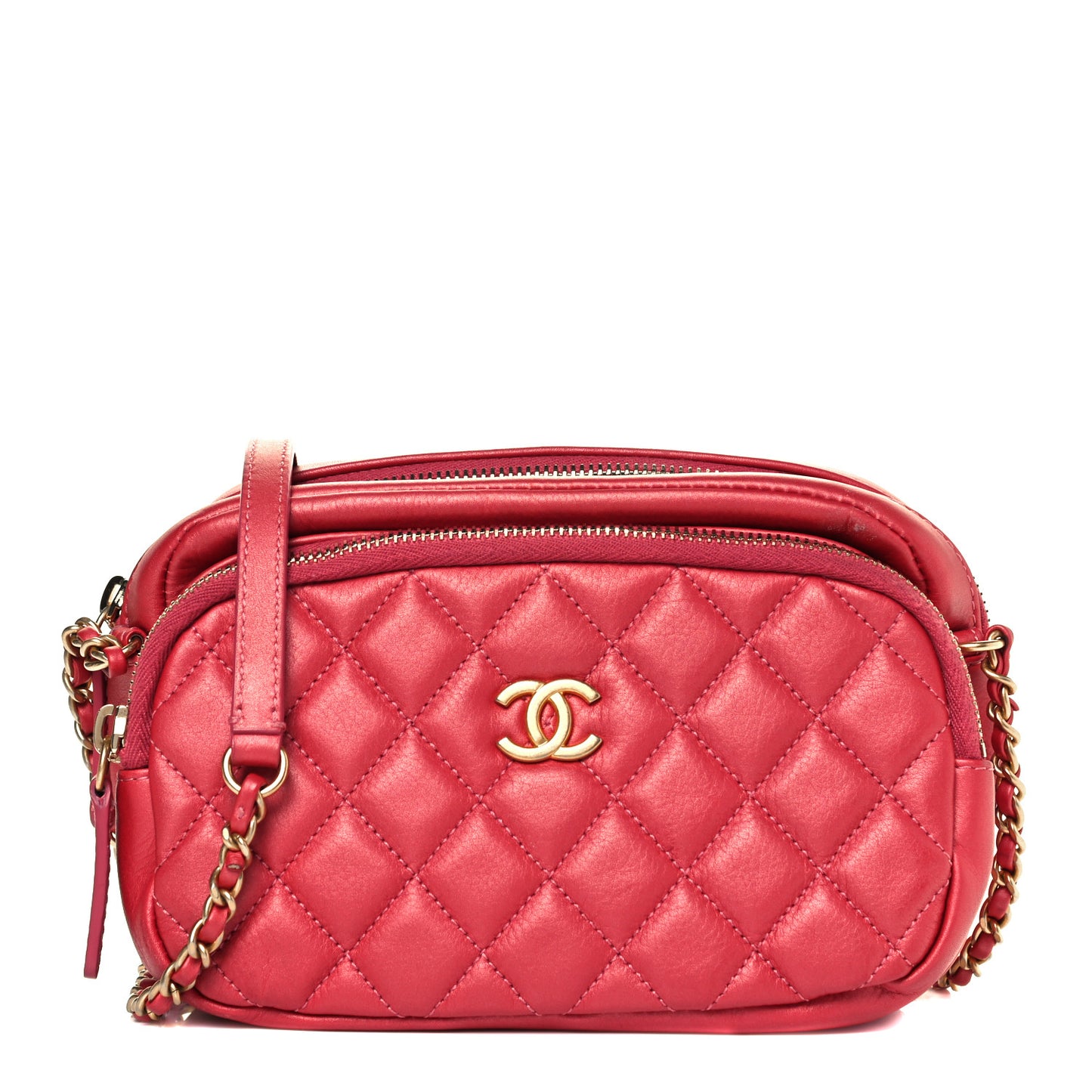 Calfskin Quilted Day Trips Camera Case Pink