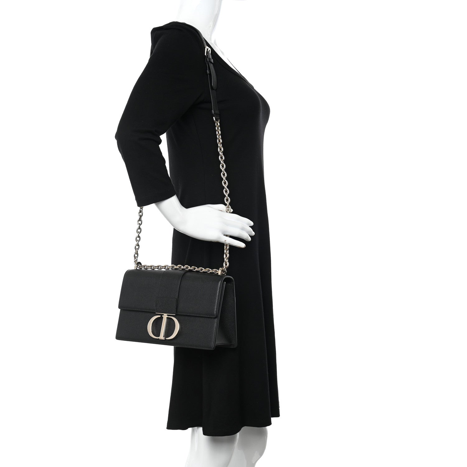 Christian Dior Grained Calfskin Embossed 30 Montaigne Chain Flap Bag Black 2 of 10
