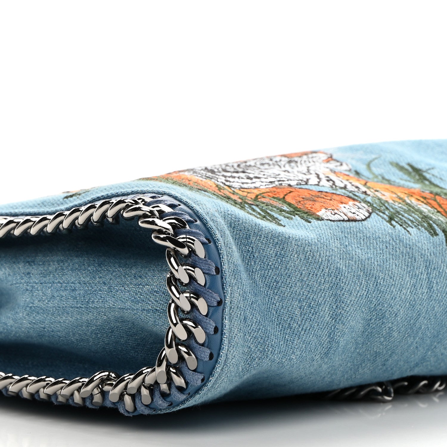 Stella McCartney Denim Embroidered Tiger Mini Falabella Tote Blue 9 of 10