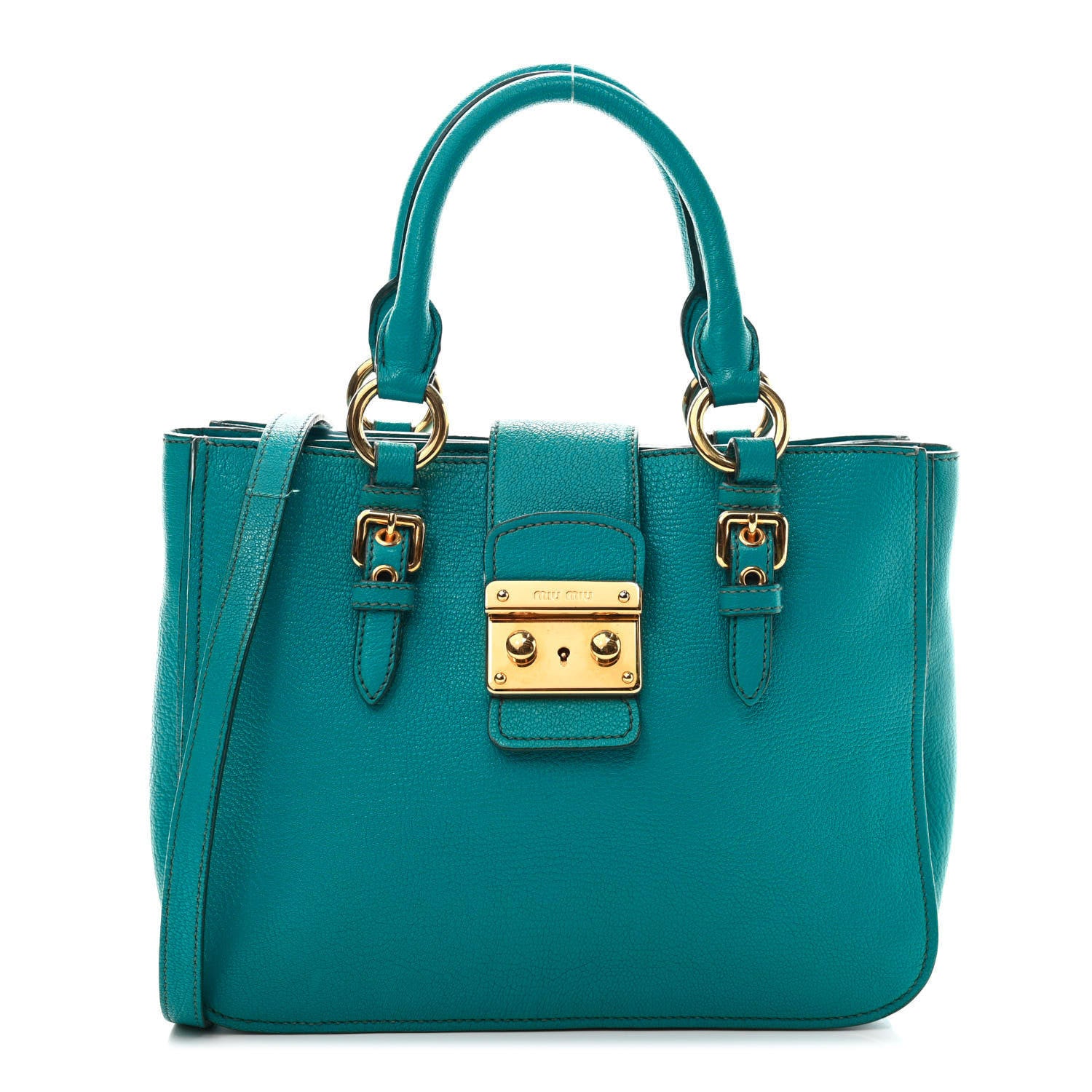 Miu Miu Goatskin Madras Shopping Tote Azzurro 1 of 5
