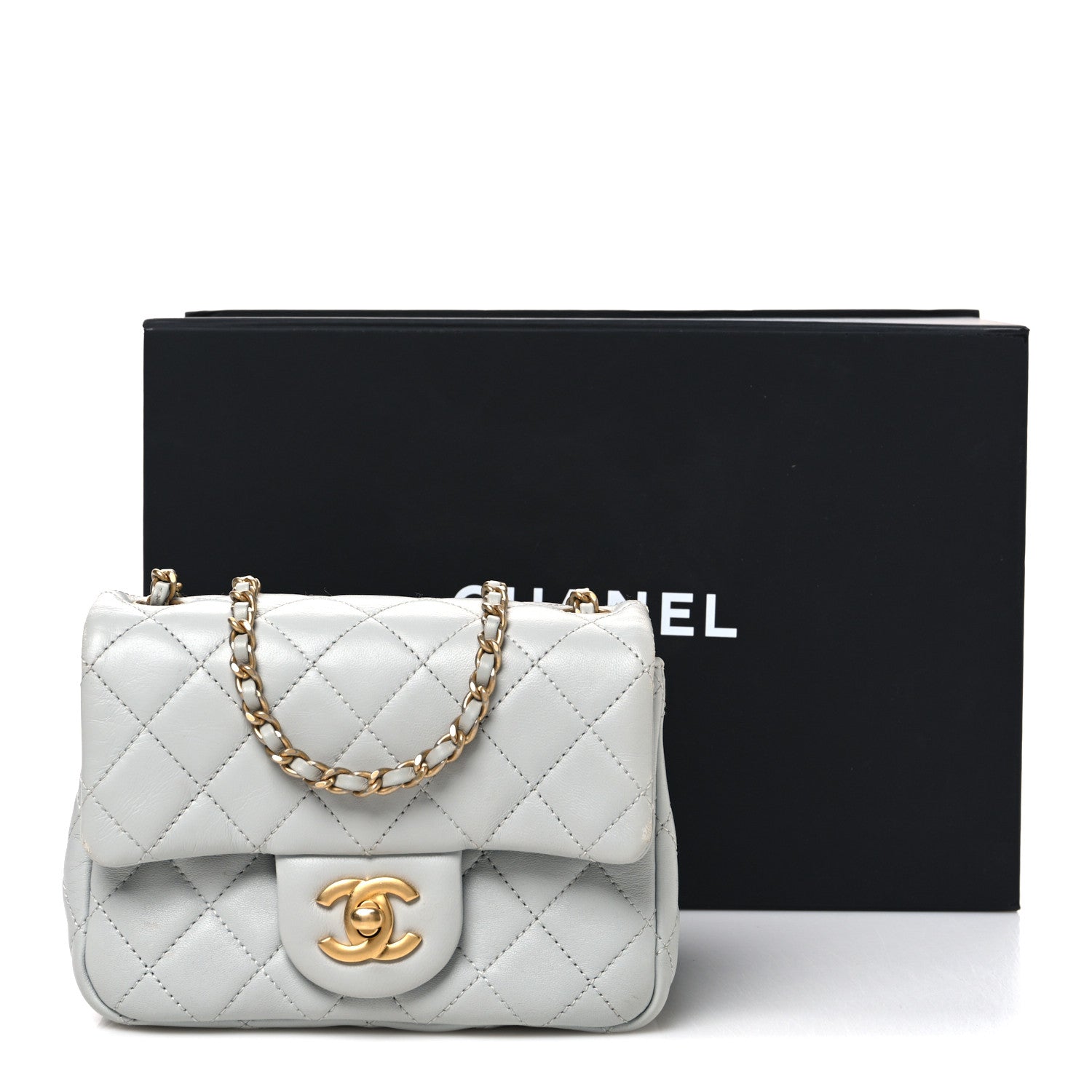 Chanel Lambskin Quilted Mini Pearl Crush Flap Light Grey 11 of 11
