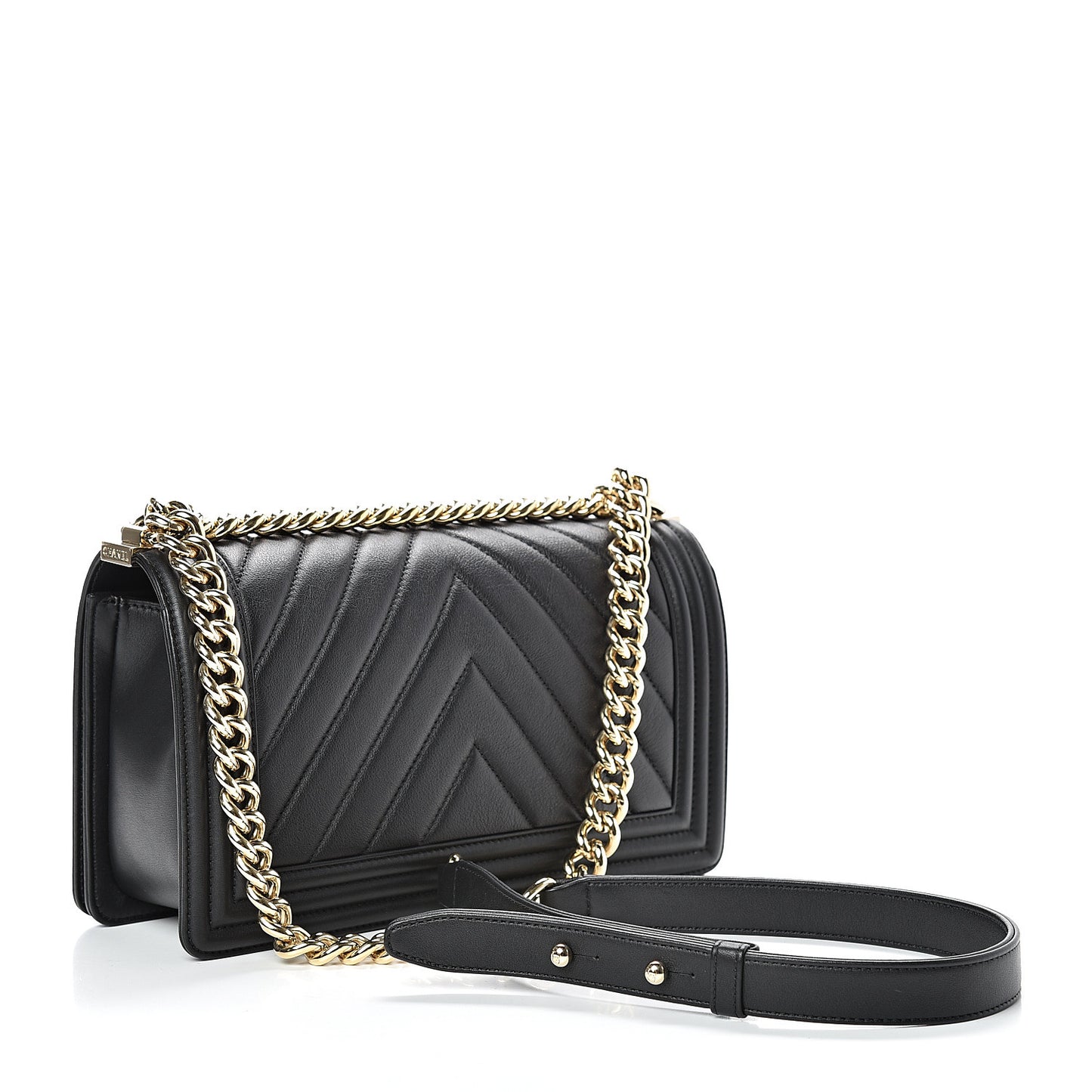 Calfskin Chevron Quilted Medium Boy Flap Black