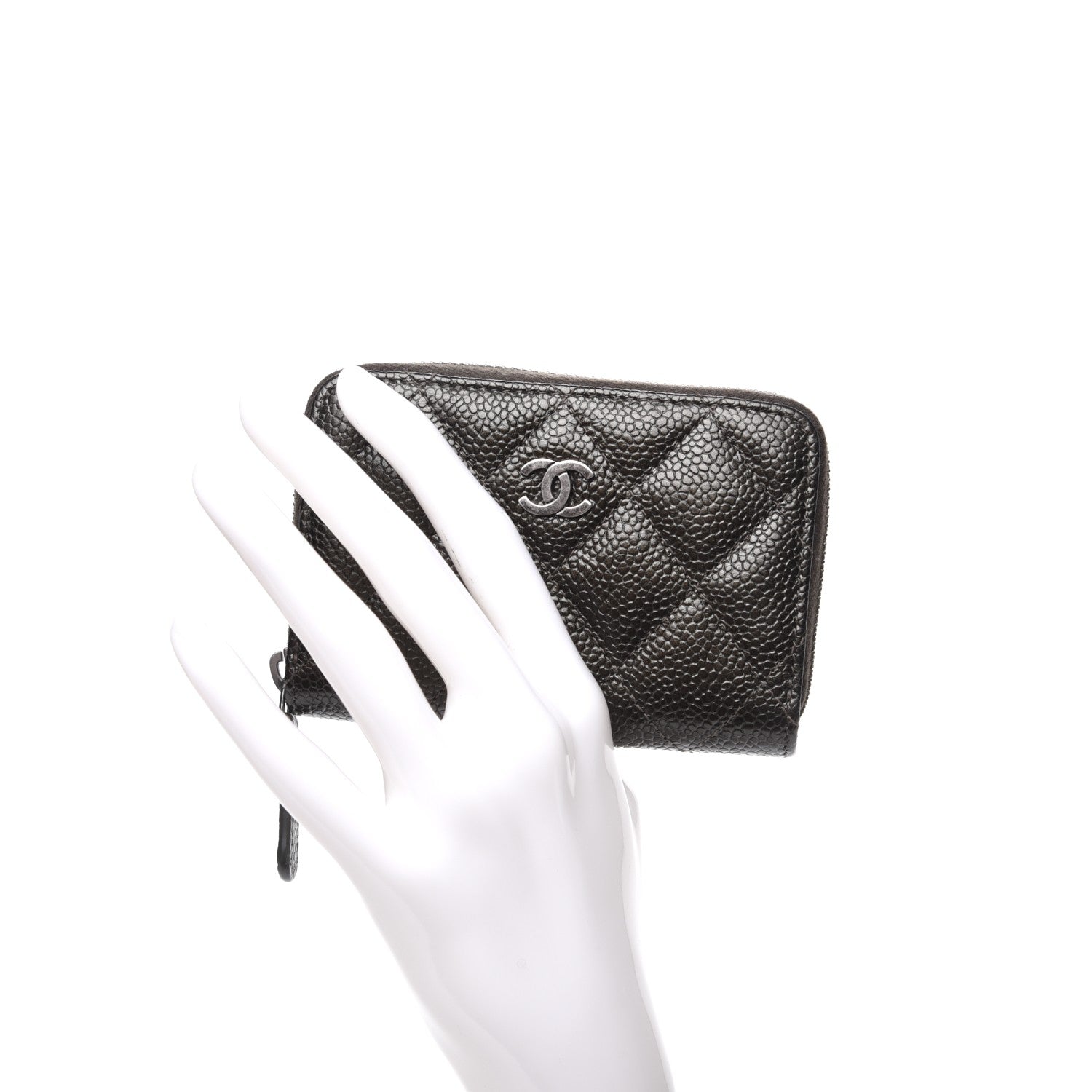 Chanel Caviar Quilted Zip Coin Purse Dark Green 2 of 7