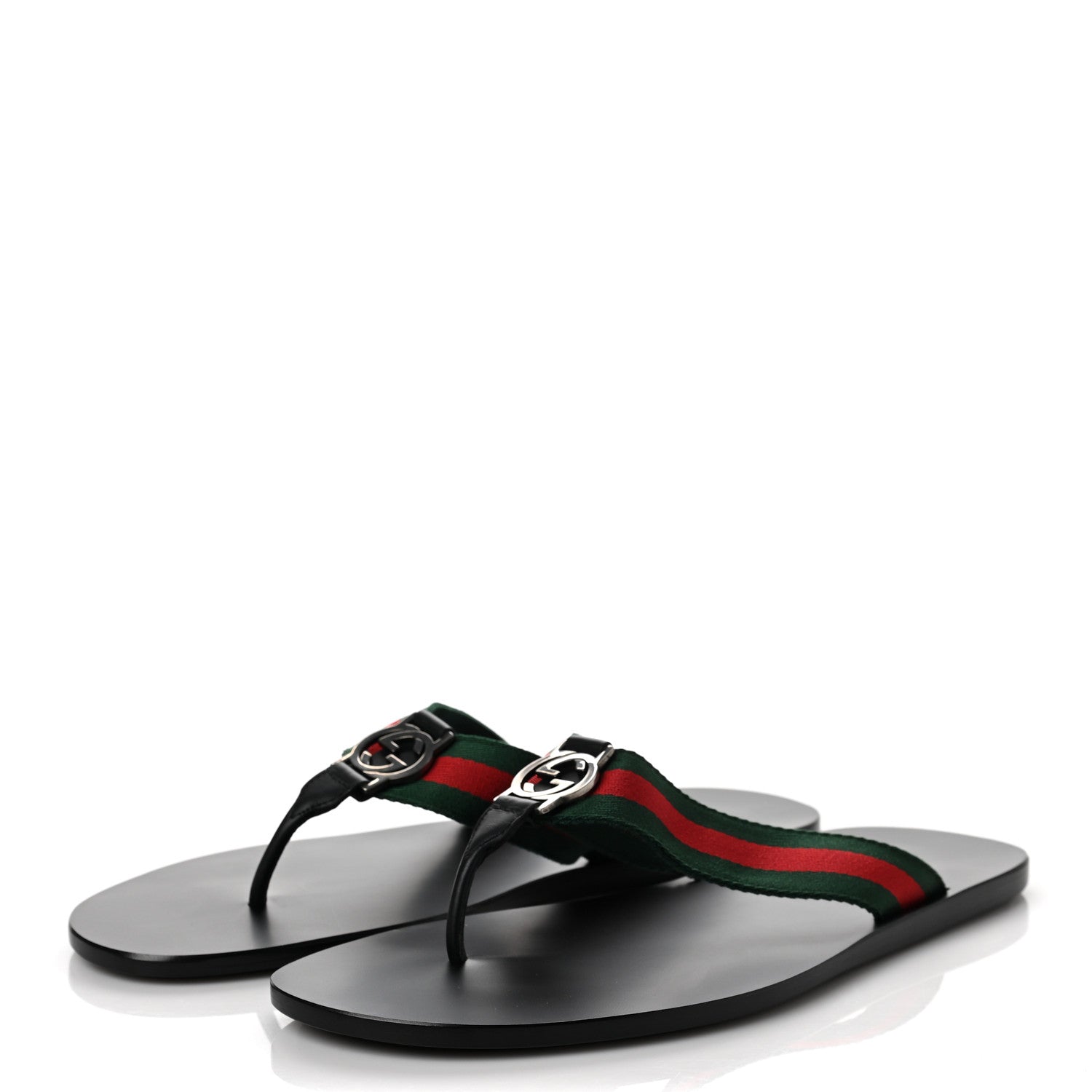 Gucci Nylon Calfskin Web Mens Thong Sandals 10.5 Green Red Black 3 of 8