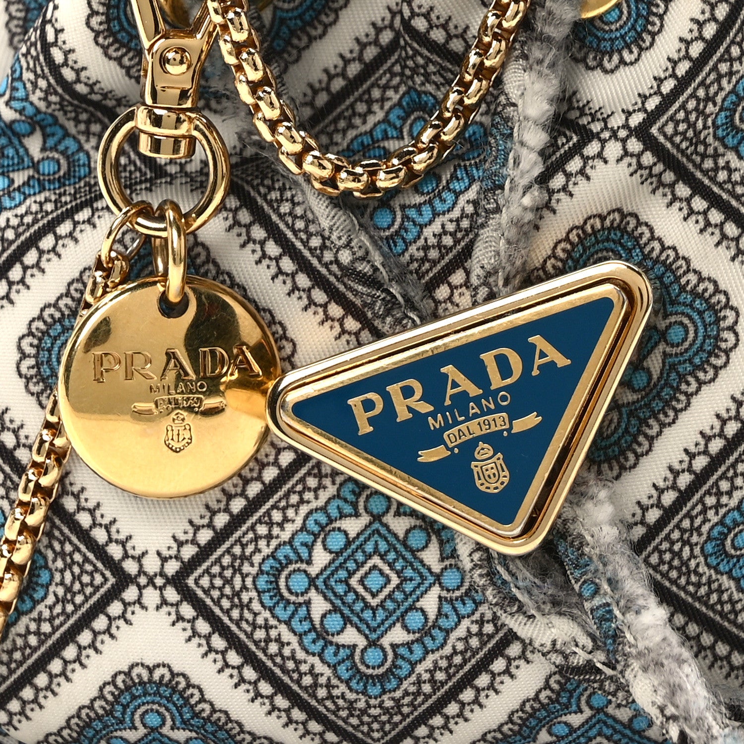 Prada Nylon Metal Triangle Logo Mini Drawcord Pouch Shoulder Bag Blue Multicolor 7 of 11