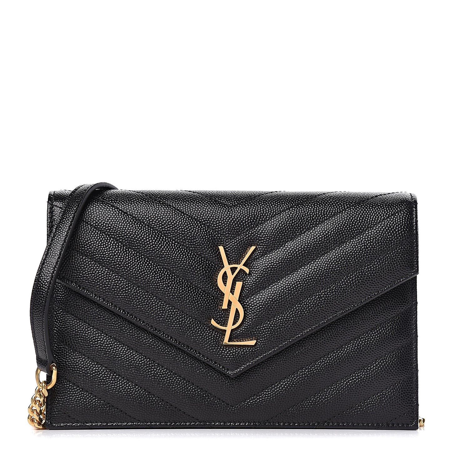 Grain De Poudre Matelasse Chevron Monogram Envelope Chain Wallet Black