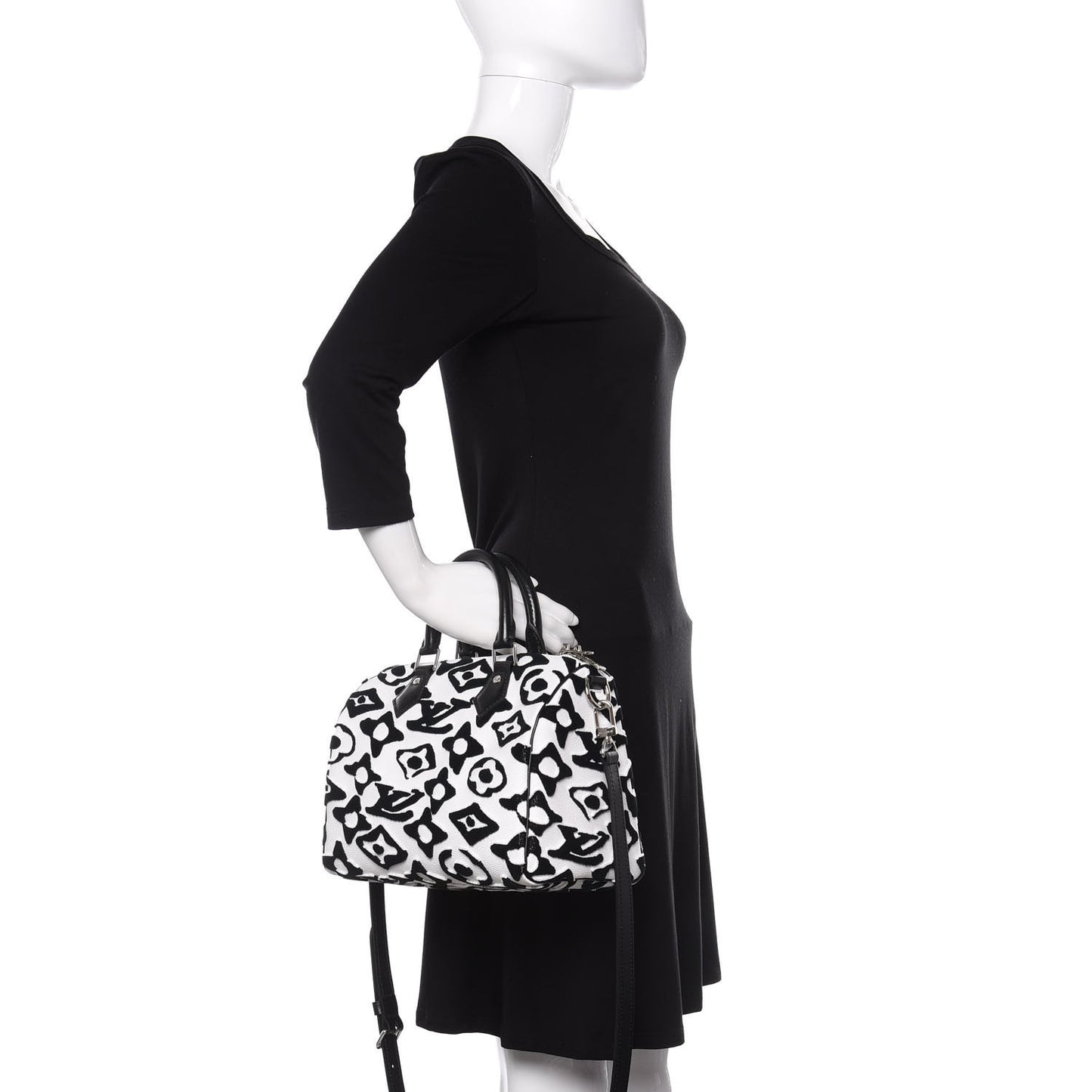 X UF Tufted Monogram Speedy Bandouliere 25 White Black