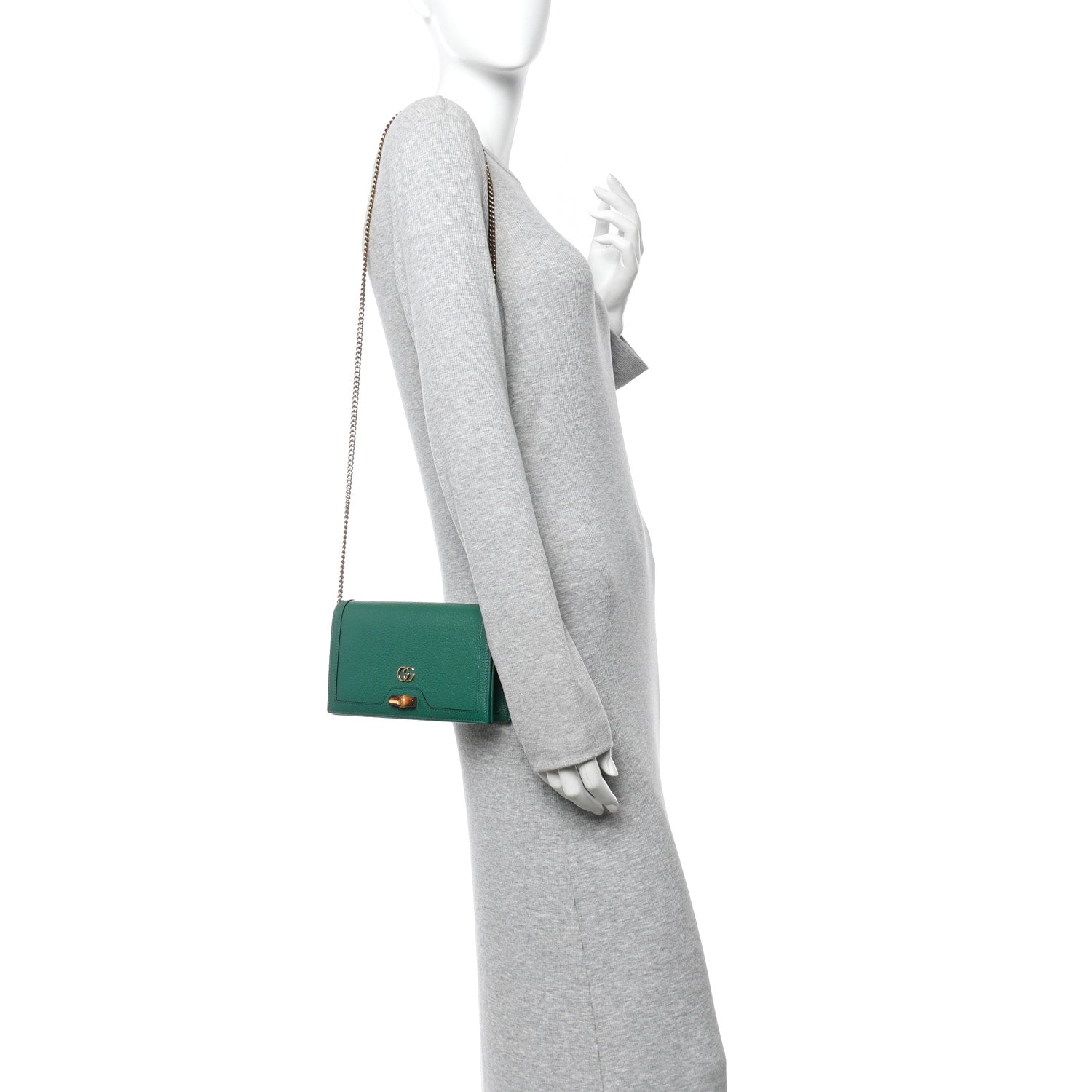 Gucci Dollar Pigprint Diana Chain Wallet Green 2 of 11