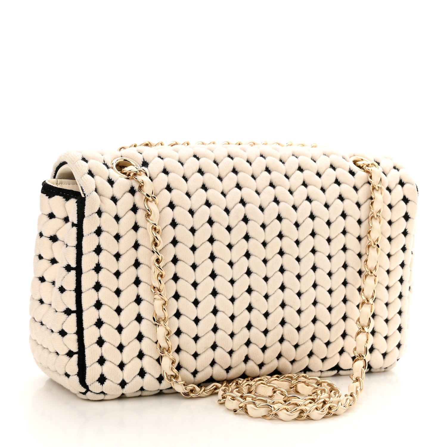 Chanel Calfskin Wool Woven Flap White Black 3 of 11