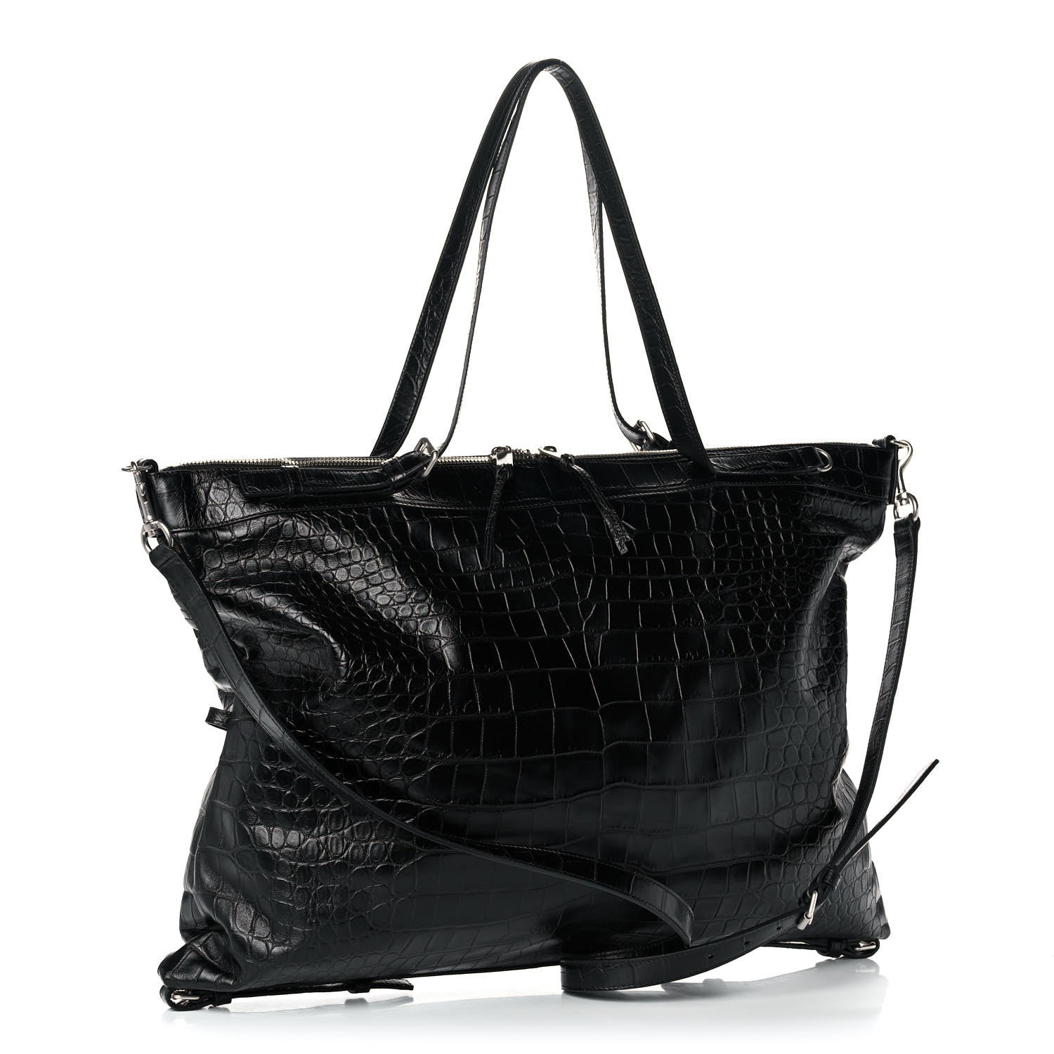 Saint Laurent Calfskin Crocodile Embossed Large Convertible ID Bag Black 3 of 11