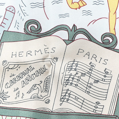 Hermes Silk Le Carnaval des Animaux Scarf 90 Aqua Vert Jaune 2 of 6