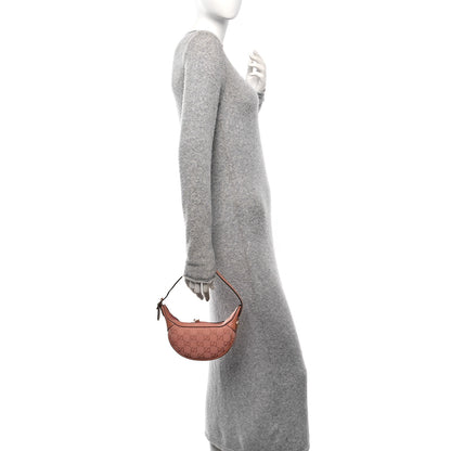 Gucci GG Supreme Monogram Textured Calfskin Web Mini Ophidia Half Moon Hobo Rose Pink 2 of 11