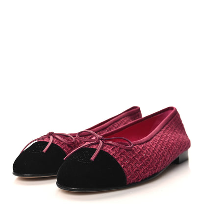 Chanel Tweed Velvet Cap Toe Ballerina Flats 37.5 Fuchsia Silver Black 3 of 9