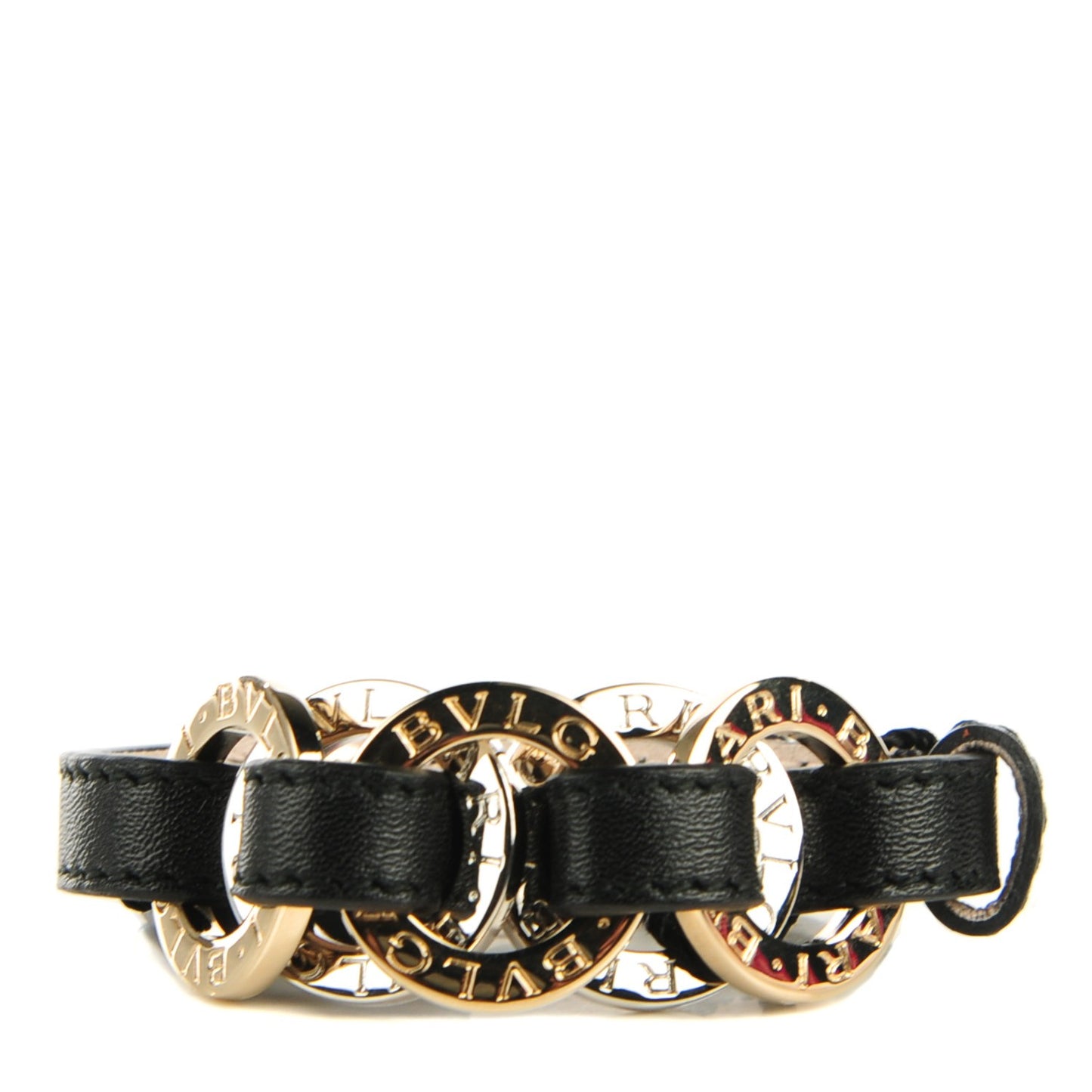 Calfskin Circular Panel Bracelet Black Gold Silver