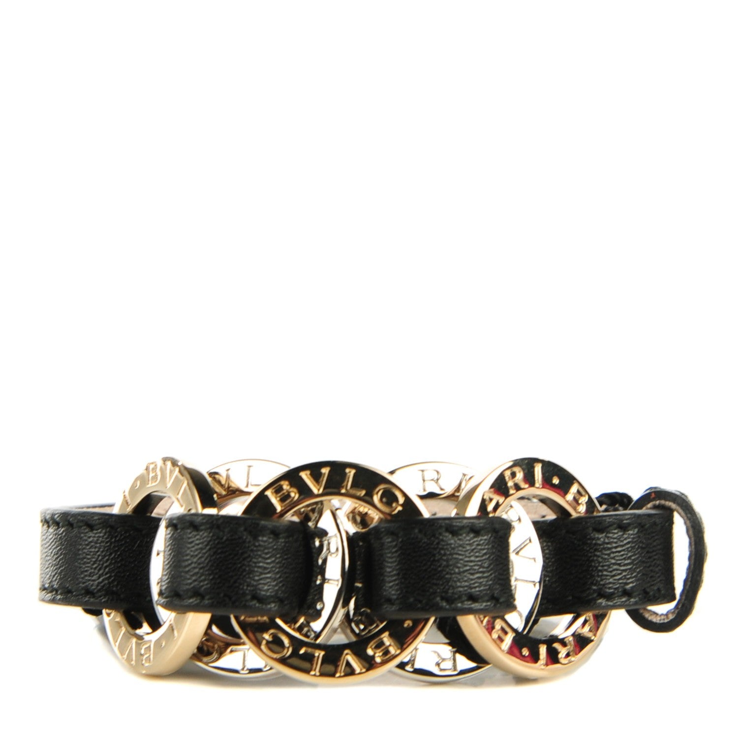 Bulgari Calfskin Circular Panel Bracelet Black Gold Silver 1 of 6