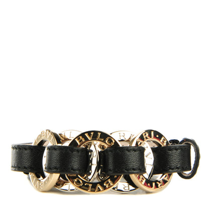 Bulgari Calfskin Circular Panel Bracelet Black Gold Silver 1 of 6