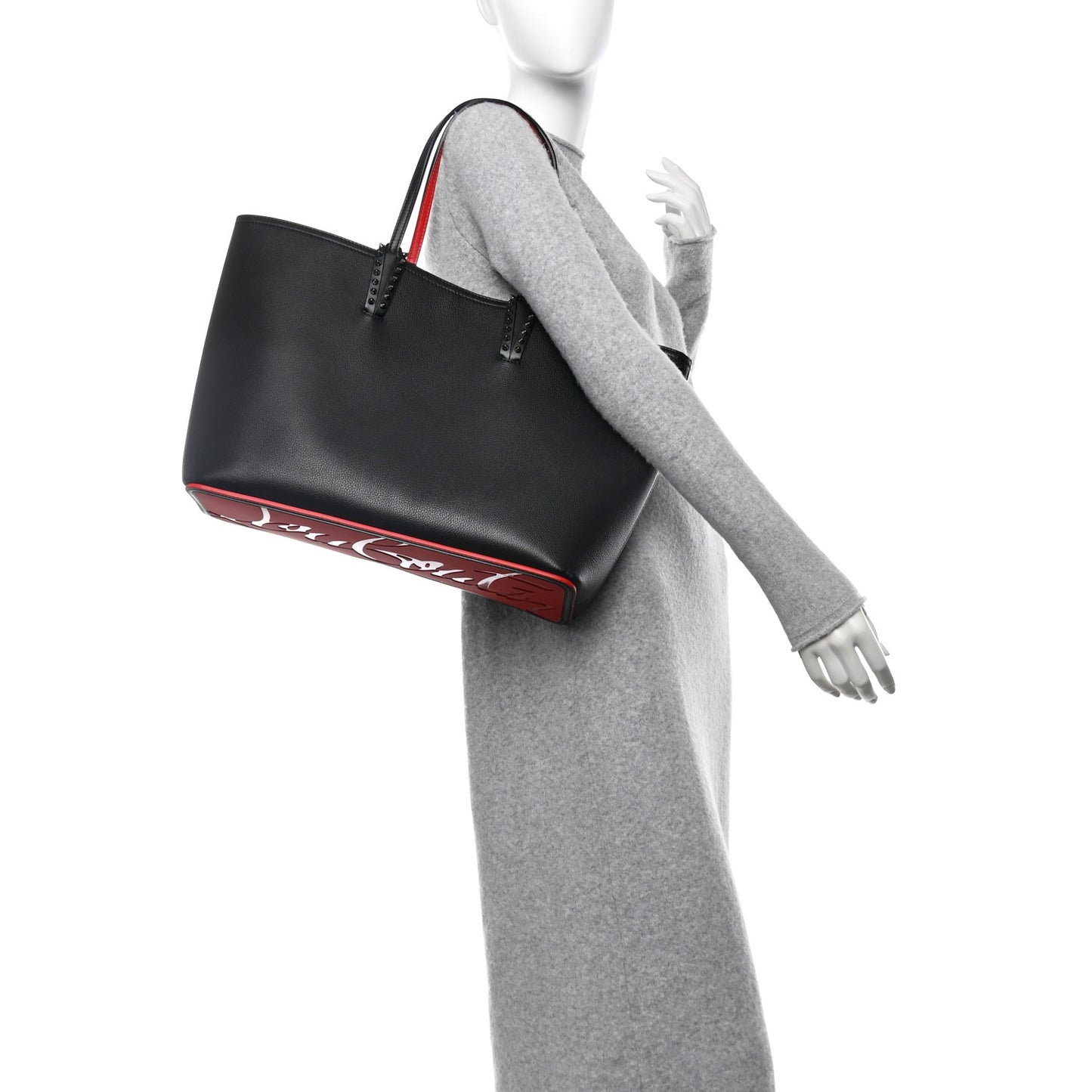 Calfskin Empire Spikes Large East West Cabata Tote Black