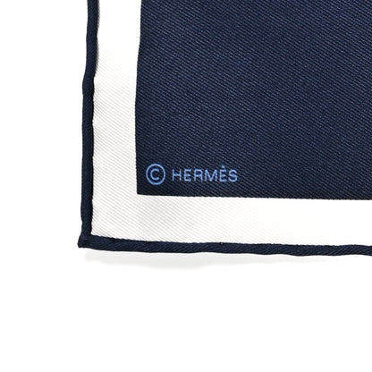 Hermes Silk Vintage Demi Scarf 70 Marine Bleu Ciel 4 of 5