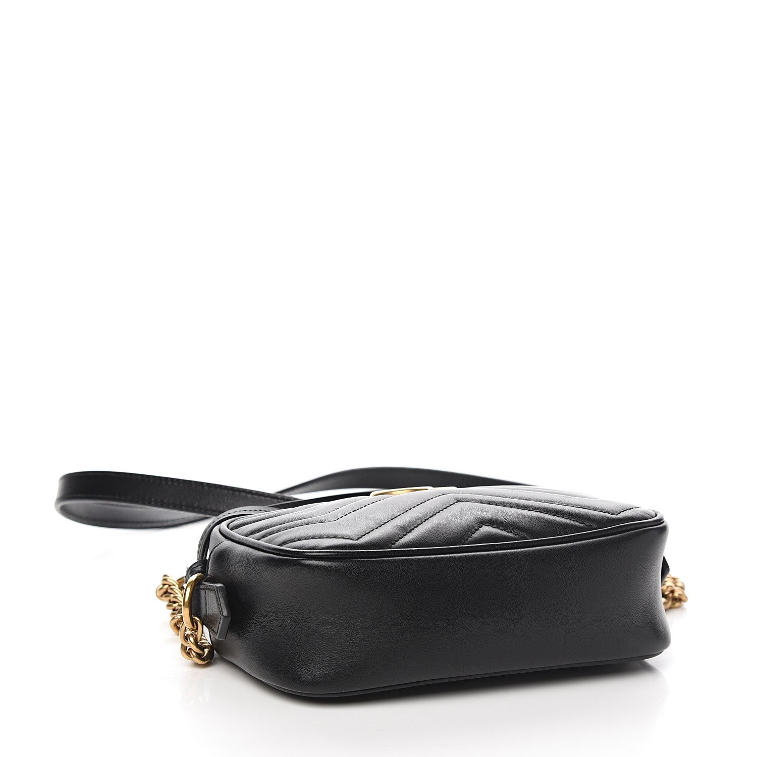 Gucci Calfskin Matelasse Mini GG Marmont Chain Shoulder Bag Black 3 of 9