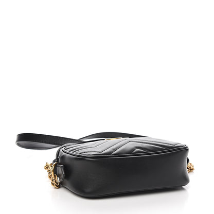 Gucci Calfskin Matelasse Mini GG Marmont Chain Shoulder Bag Black 3 of 9