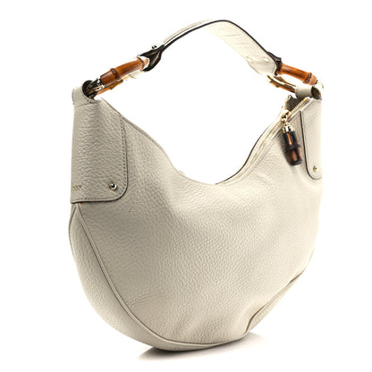 Gucci Pebbled Calfskin Bamboo Ring Hobo Ivory 3 of 10