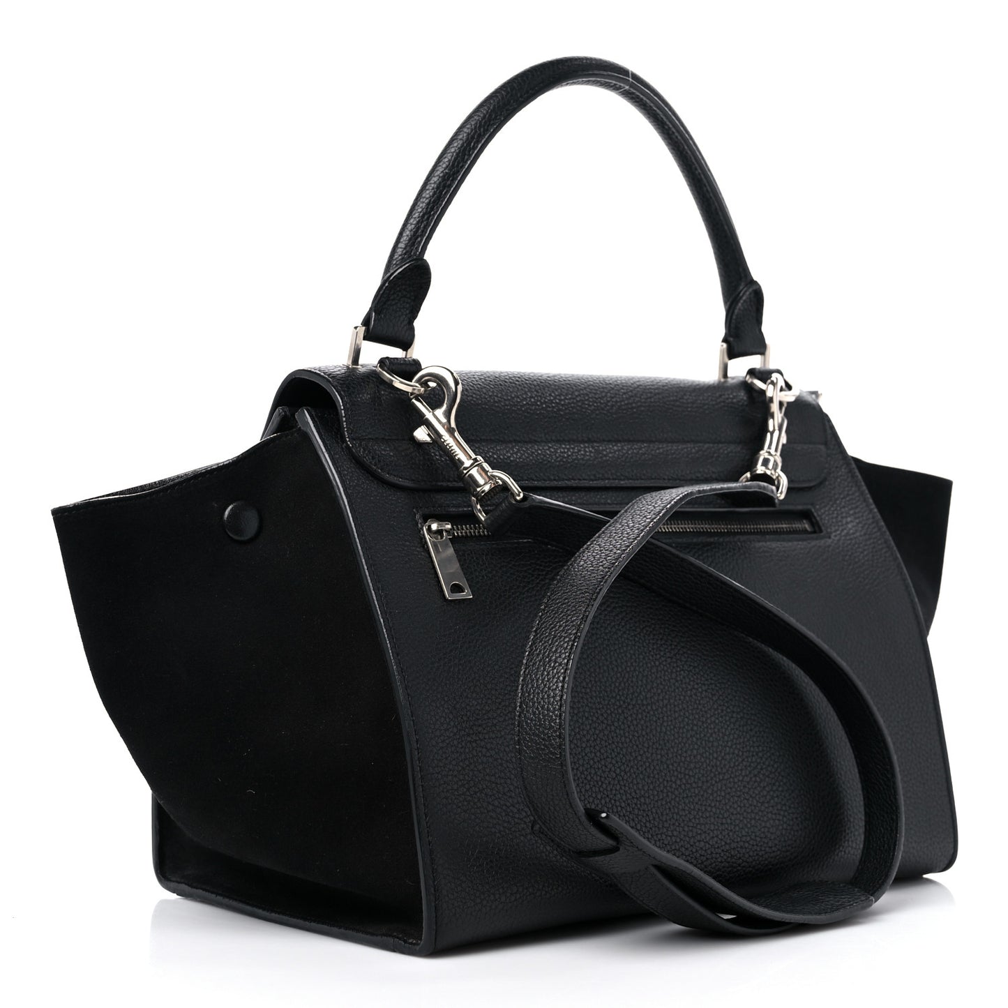 Drummed Calfskin Suede Medium Trapeze Black