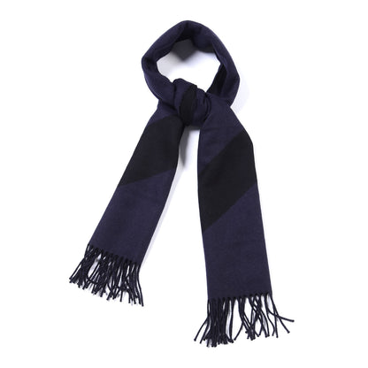 Hermes Cashmere Casaque Chevron Muffler Marine Black 1 of 5