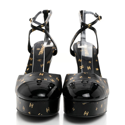 Chanel Printed Lambskin CC Platform Pumps 36.5 Black Gold 2 of 8