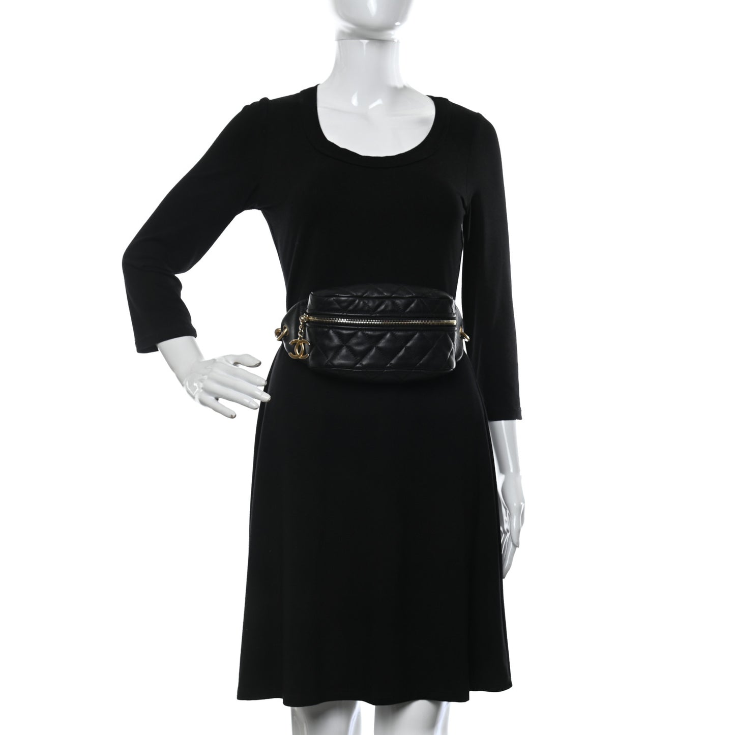 Lambskin Quilted Linked In Waist Bag Black