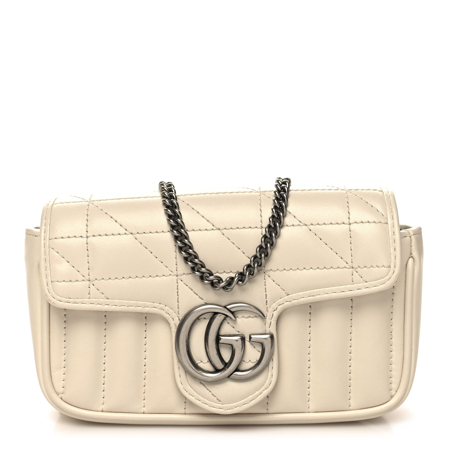 Calfskin Matelasse Aria Super Mini GG Marmont Shoulder Bag Mystic White