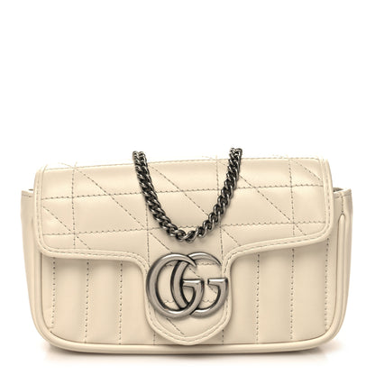 Gucci Calfskin Matelasse Aria Super Mini GG Marmont Shoulder Bag Mystic White 1 of 11
