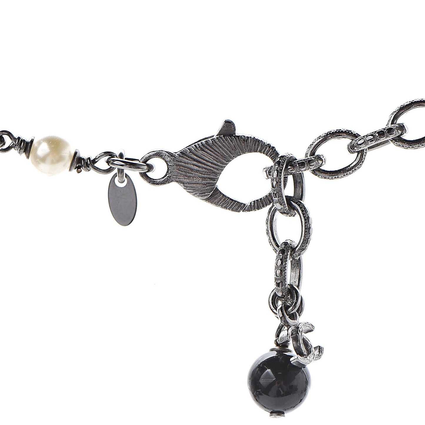 Pearl Crystal Bead CC Long Necklace Black