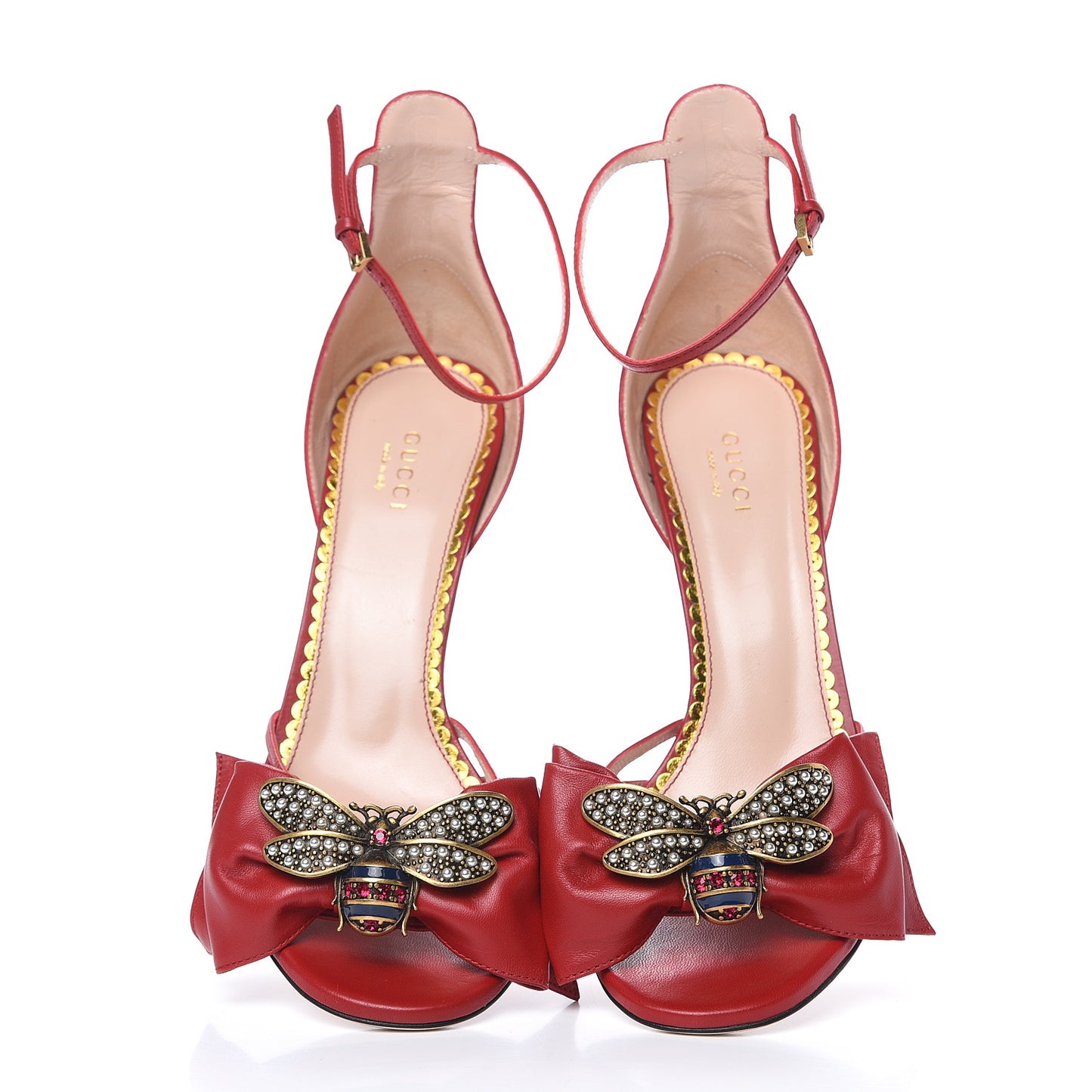 Nappa Crystal Queen Margaret High Heel Sandals 38.5 Hibiscus Red