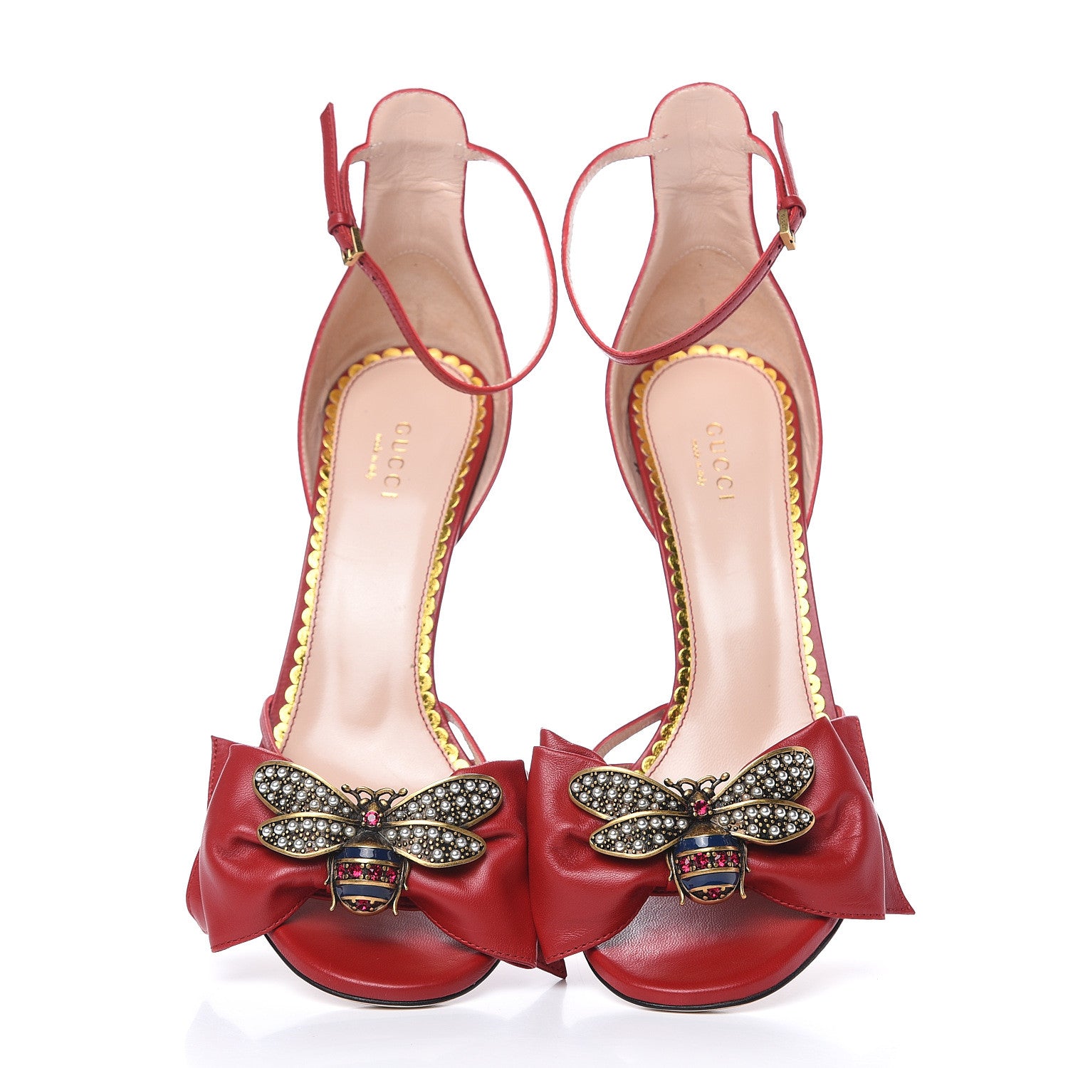 Gucci Nappa Crystal Queen Margaret High Heel Sandals 38.5 Hibiscus Red 8 of 9