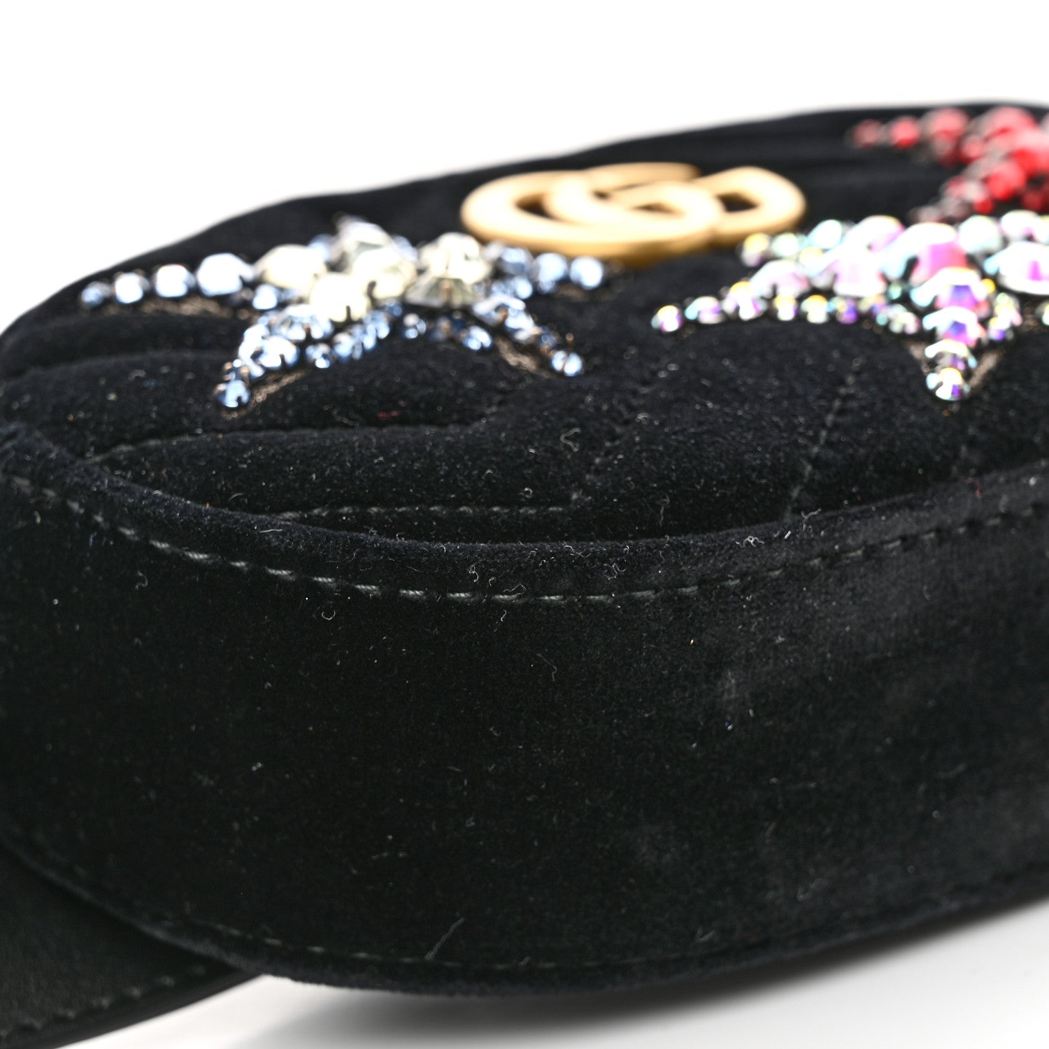 Gucci Velvet Matelasse Crystal Star GG Marmont Belt Bag 95 38 Black 8 of 9