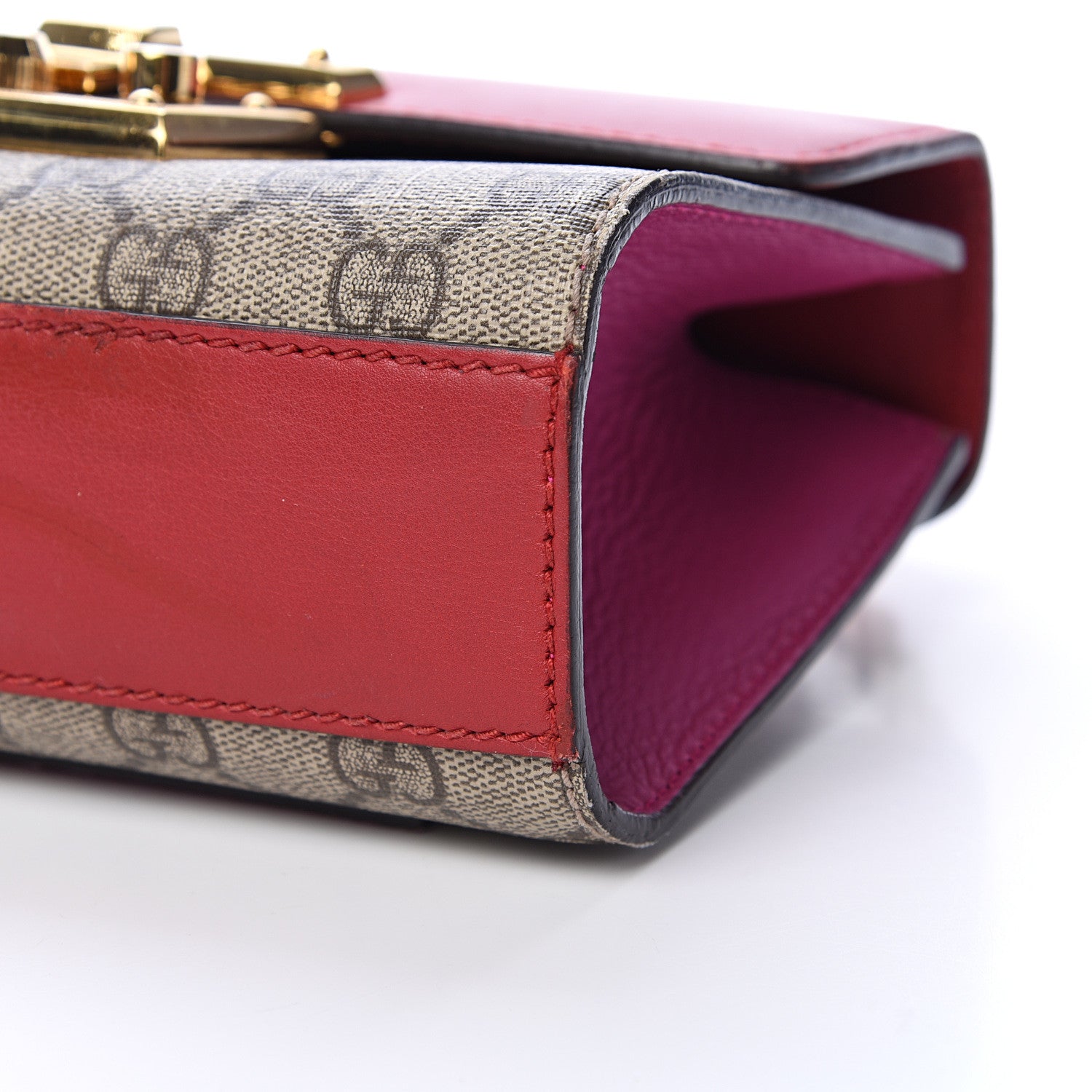 Gucci GG Supreme Monogram Calfskin Small Padlock Shoulder Bag Beige Hibiscus Red New Rosette 11 of 13