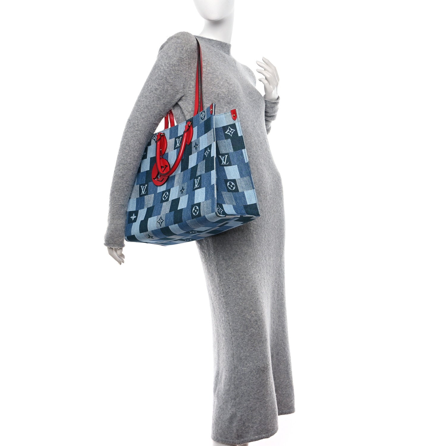 Louis Vuitton Denim Damier Monogram Onthego Blue Rouge 2 of 14