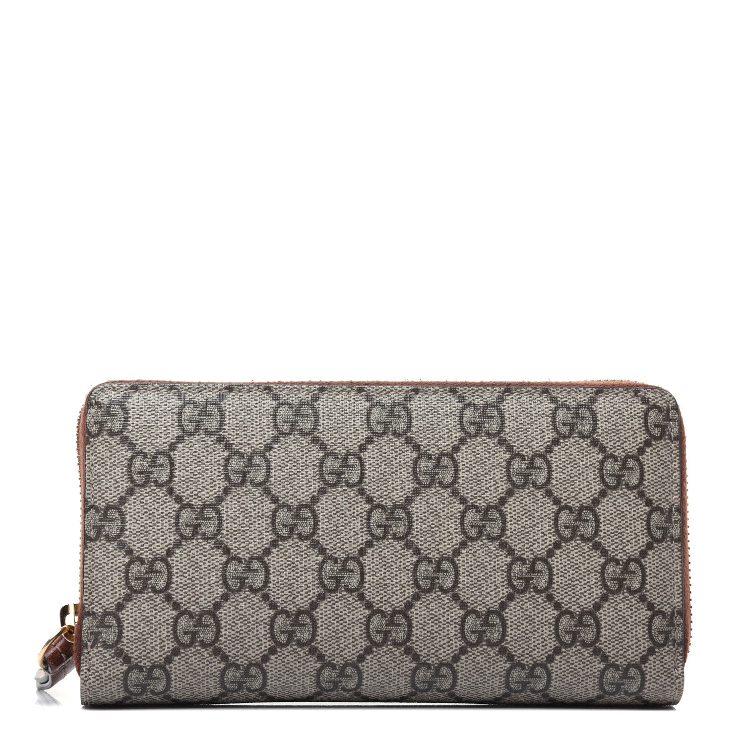 Gucci GG Supreme Monogram Cuoio Toscano Zip Around Wallet Beige Ebony Cuir 1 of 14