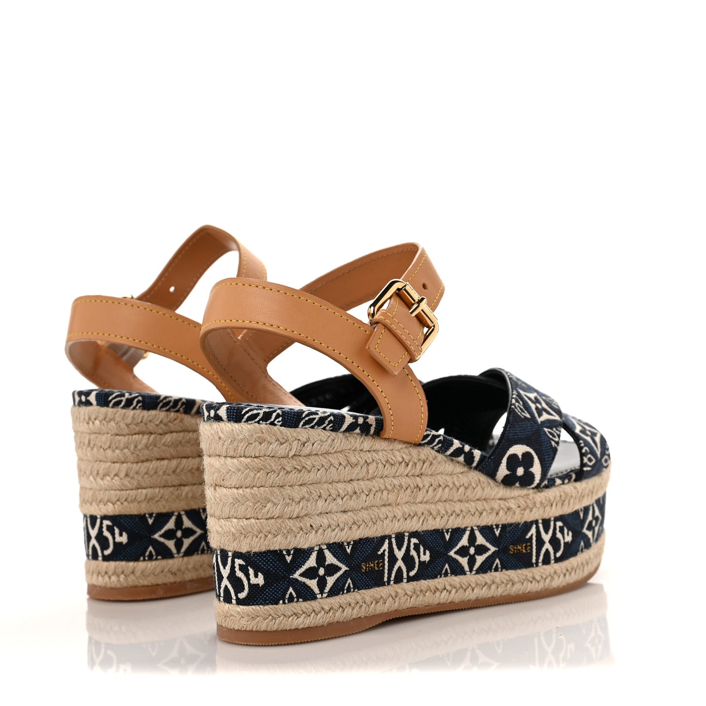 Jacquard Calfskin Since 1854 Boundary Wedge Sandals 37 Blue